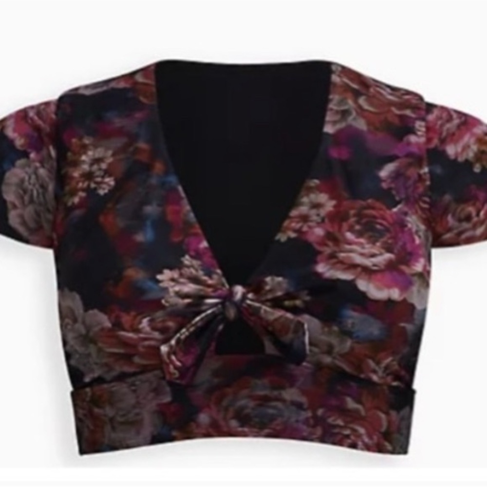 Torrid Black and Purple Flutter Sleeve Bikini Top